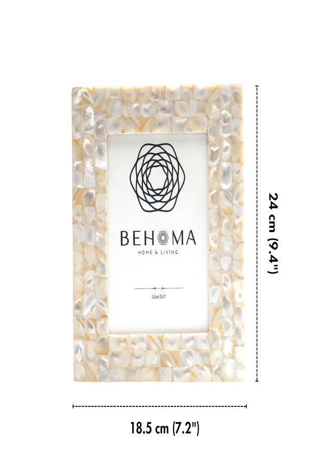 BEHOMA إطار صور مستطيل أنيق مصنوع يدويًا من خشب وأكريليك وعرق اللؤلؤ من بيهوما | هدية مثالية لتزيين المنزل، وأعياد الميلاد، والذكرى السنوية، وعيد الحب (لون أبيض كريمي، 5 × 7 بوصات) - Image 5